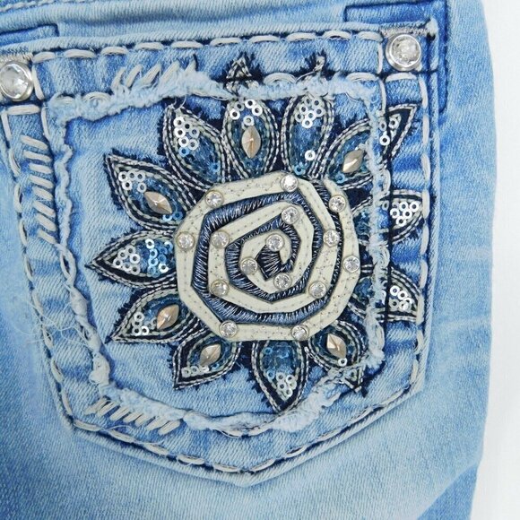 Miss Me Bermuda Shorts Girls Size 14 Rhinestones Denim Jean Blue - Picture 4 of 9